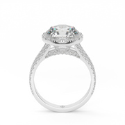 White Gold Round Shape Diamond Halo Pave Engagement Ring With U-Cut Setting